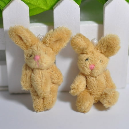 Beige Bunny - Fancyleo 2Pcs Soft Plush Joint Rabbit Bunny Doll Key Chain Bag Pendant DIY Craft Ornament