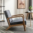thumbnail image 2 of Knubmt Mid Century Modern Microfiber Accent Chair with Wood Frame, Upholstered Fabric Armchair for Living Room, Bedroom, Office, Light Gray, 2 of 7