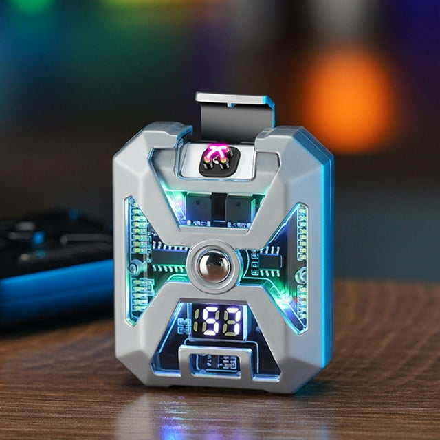 Three Lights Electronic Rechargeable Lighter, Windproof USB Type-C Lighter with LED Display, Double Flame for Outdoor BBQ, Camping, Hiking, Kitchen Gadgets, Silver/Black