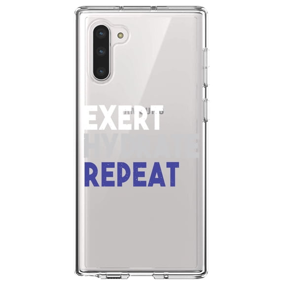 DistinctInk Clear Shockproof Hybrid Case for Samsung Galaxy Note 10 (6.3" Screen) - TPU Bumper Acrylic Back Tempered Glass Screen Protector - Exert Hydrate Repeat