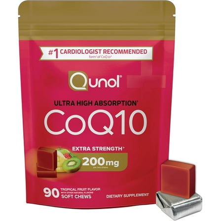 Qunol CoQ10 200mg Soft Chews, Extra Strength & Ultra High Absorption Coenzyme Q10 Supplement, 90 Count