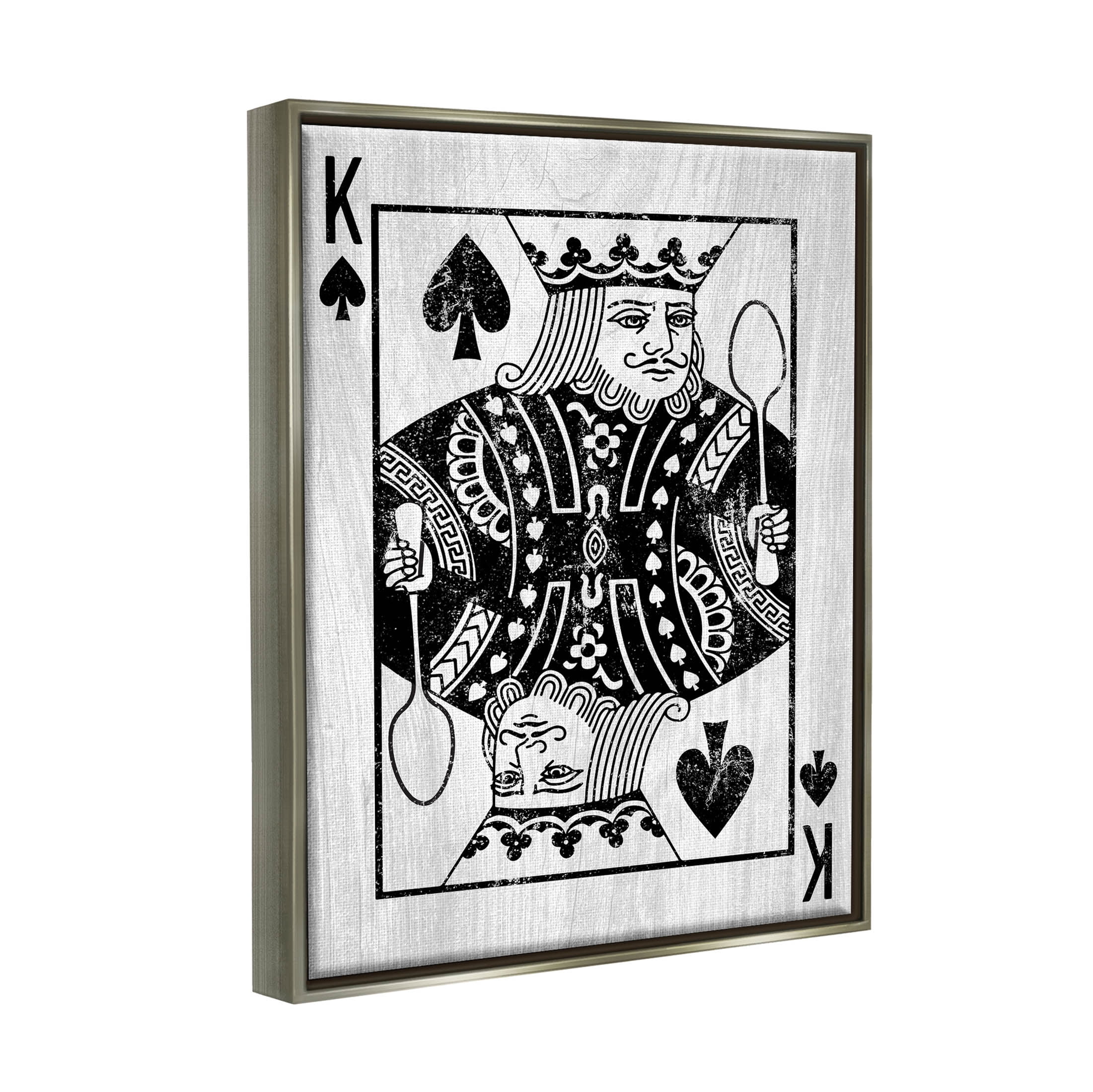 Stupell Industries King Spade Card Deck Symbol Graphic Art Luster Gray Floating Framed Canvas Print Wall Art, Design by Lil' Rue