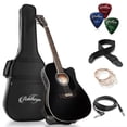 thumbnail image 1 of Paquete de guitarra acústica-eléctrica Ashthorpe Cutaway Thinline de tamaño completo - Maderas tonales premium - Negro, 1 of 5