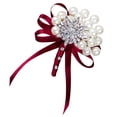 thumbnail image 4 of Flores Artificiales para Boda Hombre Novio Boutonniere Ramillete de Flores de Graduación Vino rojo Gloria Ramillete de ramo de novia, 4 of 9