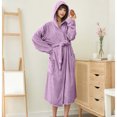 thumbnail image 6 of AHTJRT Women's Hooded Robe Long Sleeves Soft Warm Fleece Bathrobe Cozy Casual Lightweight Loungewear Home Robe Pocket Belt Bathrobe, 6 of 7