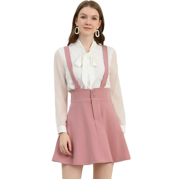 INSPIRE CHIC Día de San Patricio Falda De Tirantes Frontal Con Botones Y Correa De Vestido Informal Para Mujer Rosa M
