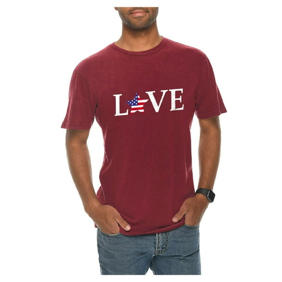 Plus Size Love USA Flag Star Graphic Design Vintage Crewneck Tee - Vintage Brick XL