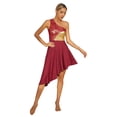 thumbnail image 3 of iiniim 2 PCS Worship Praise Dance Outfit for Women Color Block Irregular Hem Dress with Wide-Leg Burgundy XXL, 3 of 7
