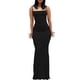 thumbnail image 1 of Vestido largo con tirantes finos para mujer, elegante vestido ajustado sin mangas de color puro para fiesta en la playa, negro XXS, 1 of 7