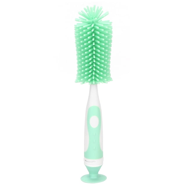 Cepillo de silicona para limpiar tetinas de biberones, giratorio 360° (verde)