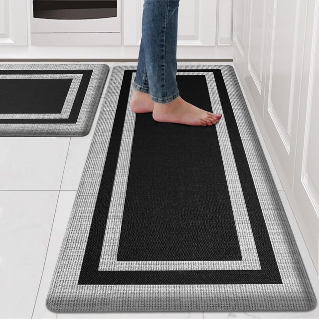 SURJDE Kitchen Mats 2 PCS, Cushioned Anti Fatigue Kitchen Mat for Floor, Non Slip Waterproof Kitchen Rug Set, 1/2 Inch Thick Comfort Anti Fatigue Mat for Kitchen Sink Office Laundry, Black