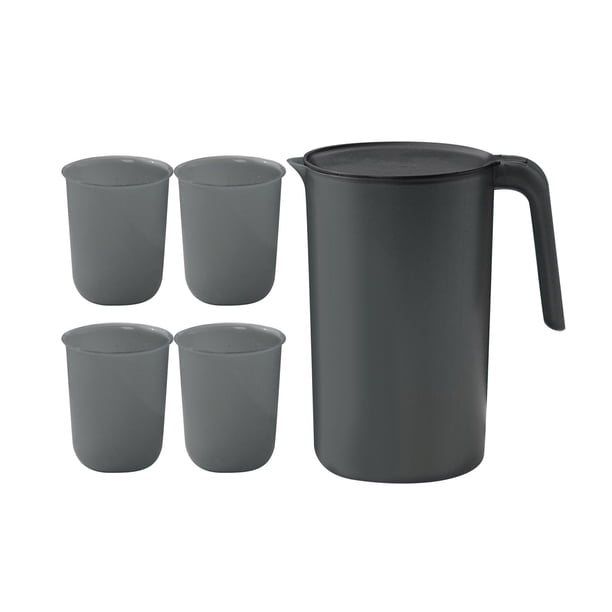 Jarra de agua de gran capacidad y 4 tazas, ligera, resistente al calor de -20 degreeC a negro