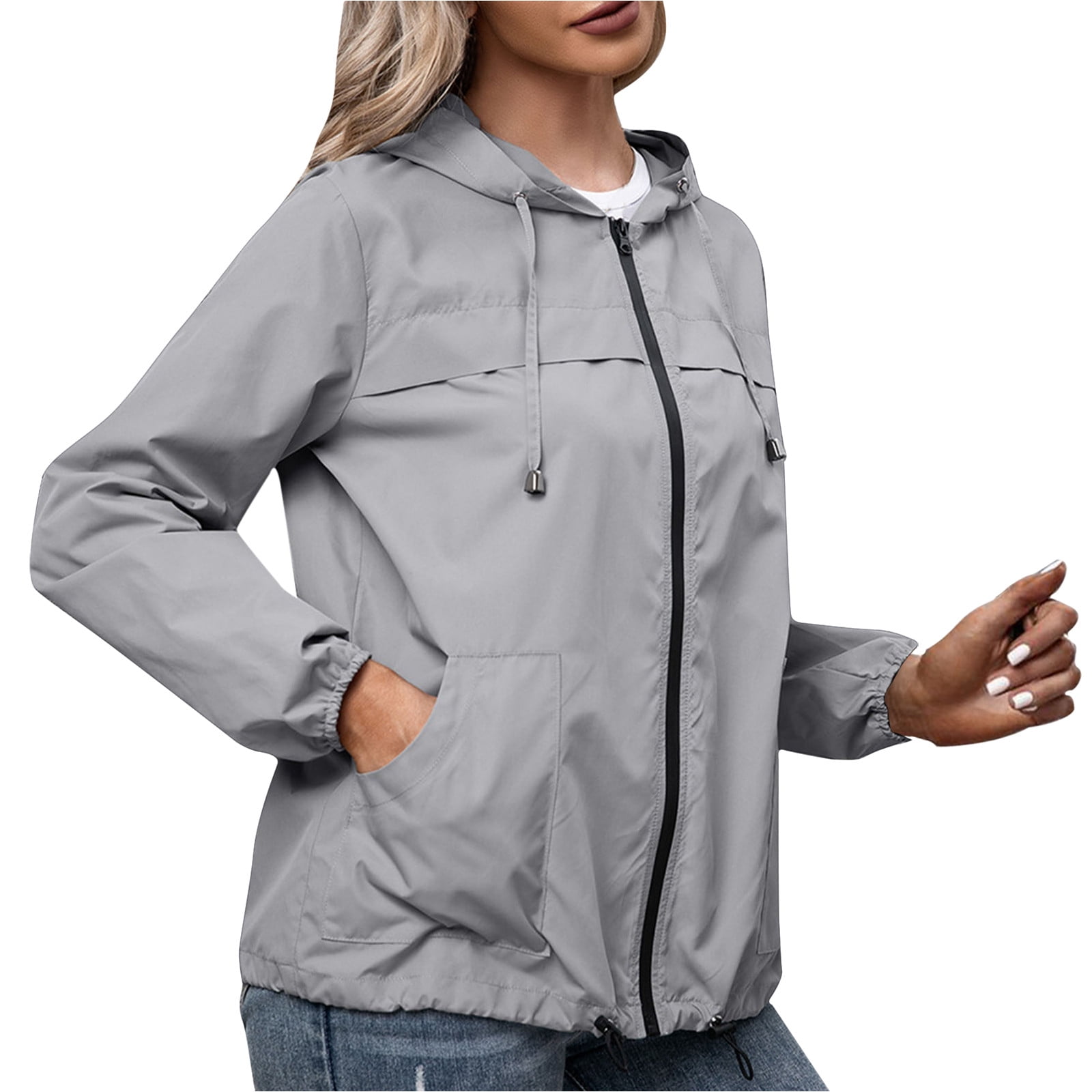 asdoklhq Womens Tops Clearance Under $5,Women Rain Jacket Outdoor Solid Waterproof  Hooded Raincoat Windproof - Walmart.com