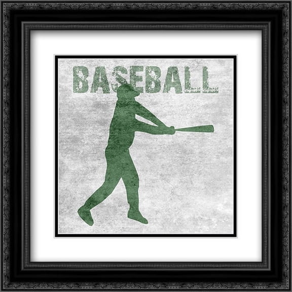 Baseball 2x Matted 20x20 Black Ornate Framed Art Print by Lewis, Sheldon