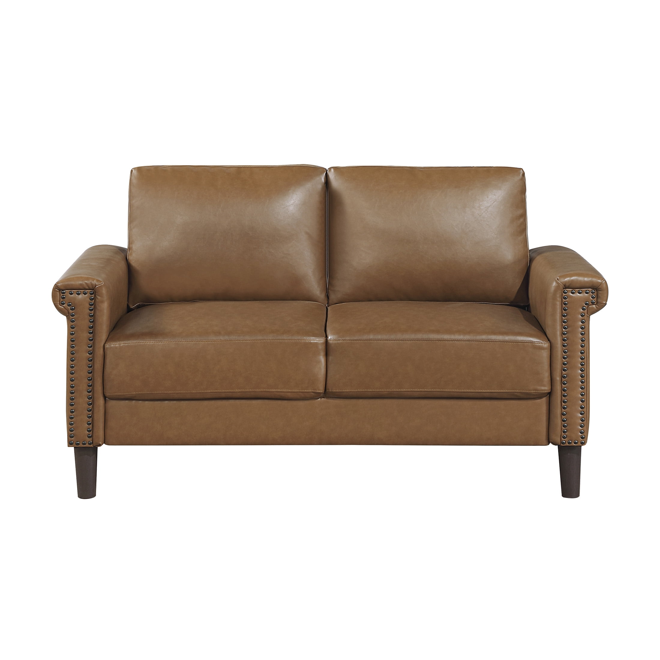 OakvillePark Hartwell Faux Leather Love Seat with Nailhead Trim, Brown