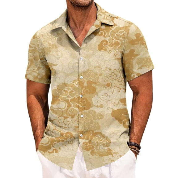 adaychics Japanese Style Button Down Shirts for Men Lapel Crane Casual Short Sleeve Button Down Beach Shirts for Travel