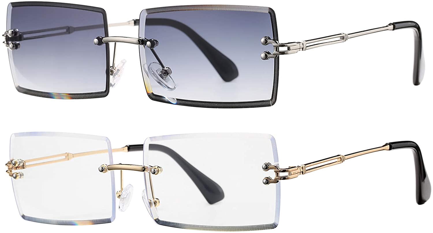 Rimless Rectangle Sunglasses for Women 