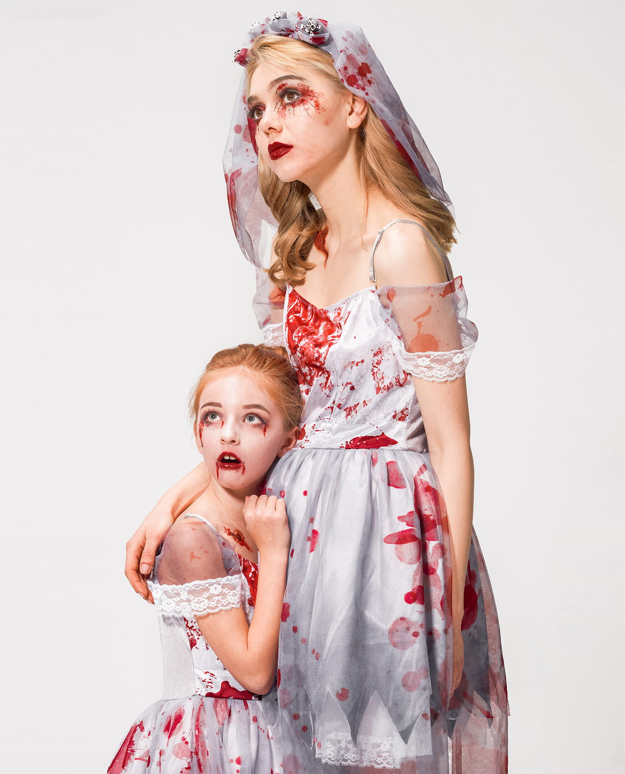 IKALI Zombie Bride Costume for Girls Women Family Matching Halloween Prom  Corpse Gown Novelties Fancy Dress Outfits 2PCS