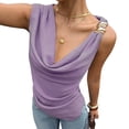 thumbnail image 3 of Women's Draped Cowl Neck Ruched Sleeveless Tank Top Going Out Tops Elegant Brunch Outfit Summer Beach Vacation Going Out Womens Tops Purple XL, 3 of 5