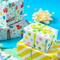 thumbnail image 2 of Easter Wrapping Paper Roll, Happy Easter with Easter Bunny & Egg/Stripe in Yellow & White/Colorful Dot Print for Gift Wrap, Craft, with Cut Lines, Mini Roll, 17 x 120 inches, 3 Rolls, 2 of 14