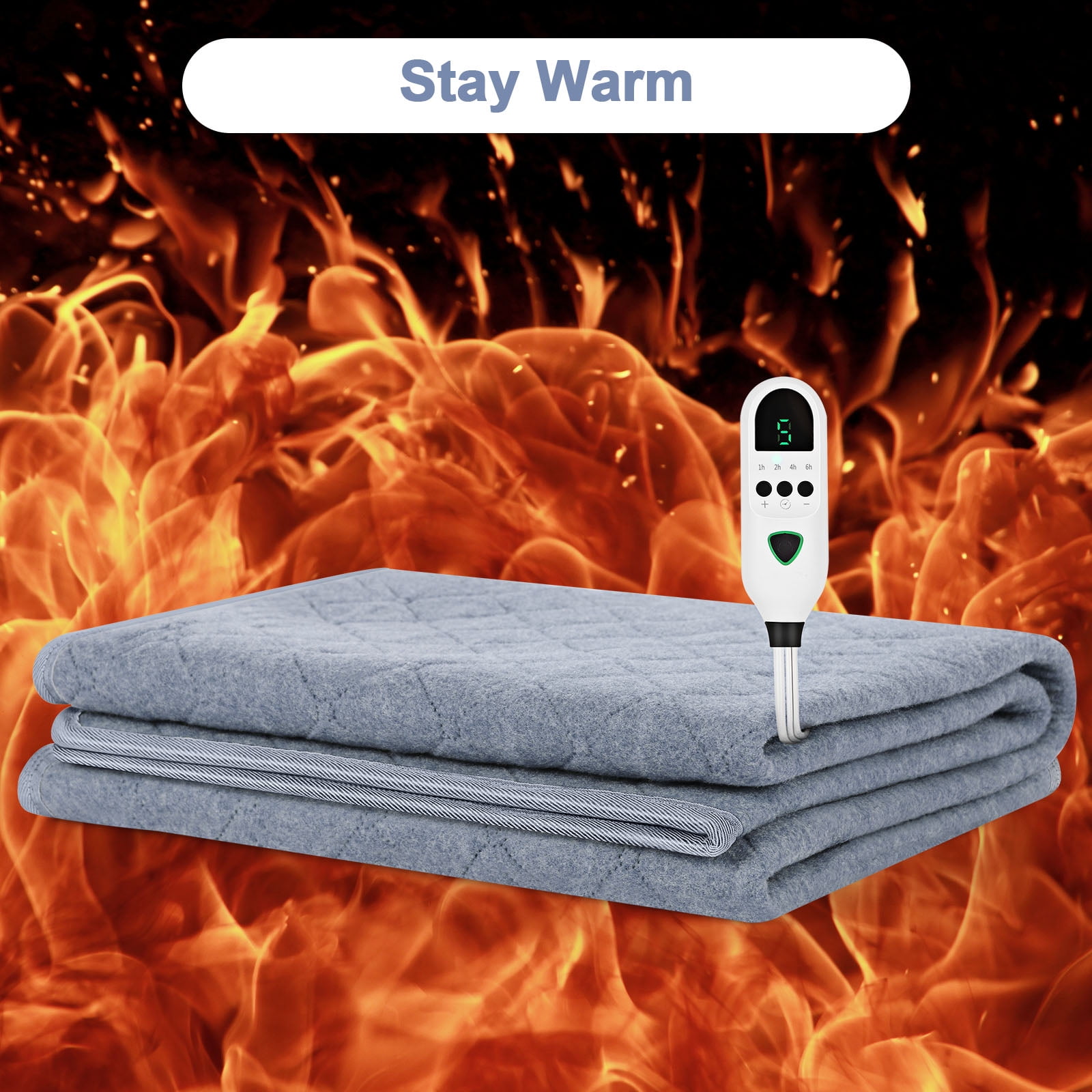 Electric Heating Blanket 63x31.5in Soft Flannel Heated Blanket with 9 Temperature Settings & 4 Timer ETL Certified Machine Washable for Bed Sofa OfficeGrey