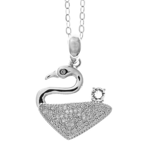 18K White Gold Plated Necklace with a Graceful Swan Design 16 Extendable Chain and High Quality Crystals by Matashi