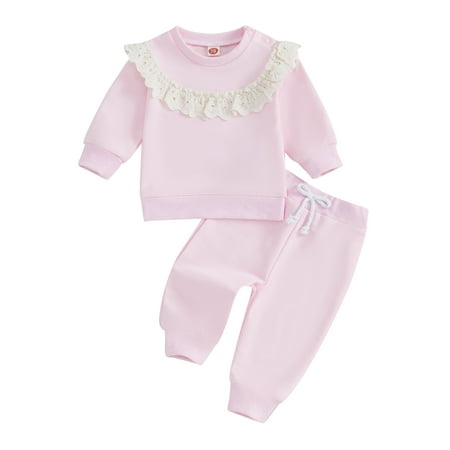 

Suealasg Infant Baby Girls Outfits Toddler Girls Fall Winter 2Pcs Clothes 6M 1T 2T 3T Long Sleeve Lace Crew Neck Sweatshirt Sweatpants Sets