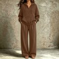thumbnail image 2 of Szluipve Women Full Zip Hoodie 2 Piece Outfits Drawstring Long Sleeve Zip‑Up Hooded Jacket and Elastic Waist Wide Leg Pants Casual Tracksuit Loungewear Set Brown L, 2 of 7