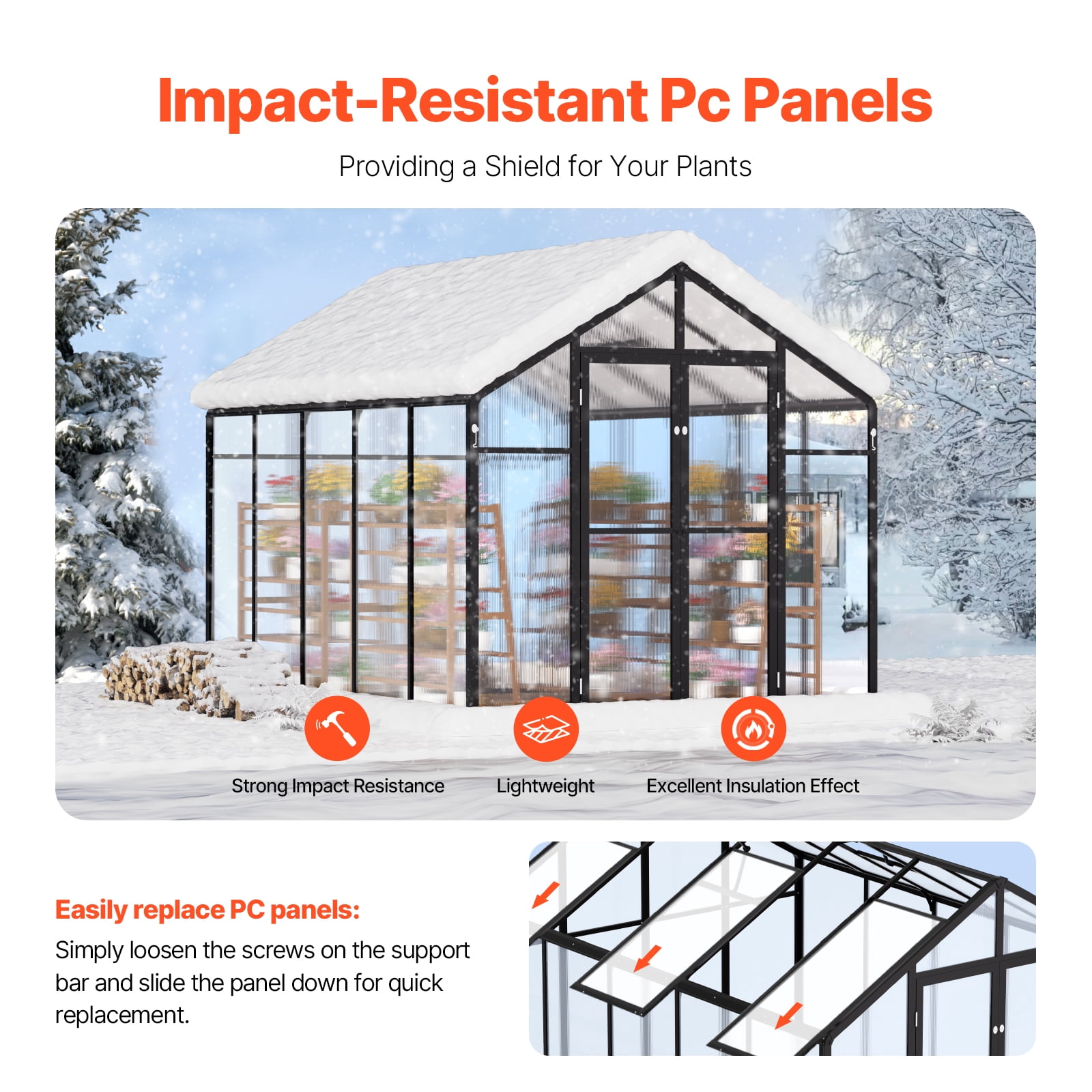 VEVOR Polycarbonate Greenhouse, 8 x 10 Ft, Outdoor Greenhouse with 2 Vent Windows, Pavilion Styled Greenhouse with Hinged Door, Aluminum Large Walk-in Greenhouse Kit for Outside Garden Backyard