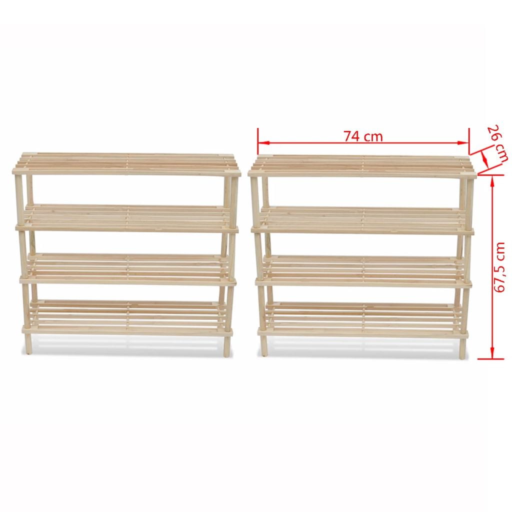 Kepooman 2 Pcs 4-tier Solid Wood Shoe Racks for Living Room Hallway, Beige