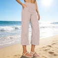 thumbnail image 2 of StSilkitty Striped Casual Capris for Womens High Waist Elastic Wide Leg Capri Pants Beach Vacation Cropped Trousers with Pockets, 2 of 5