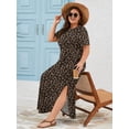 thumbnail image 2 of SHOWMALL Women's Plus Size Short Sleeve Maxi Dress, Classic Leopard Brown 5X Side Slit Rounded Hem Long T-Shirt Dress with Pockets for Vacation & Casual Wear, 2 of 7