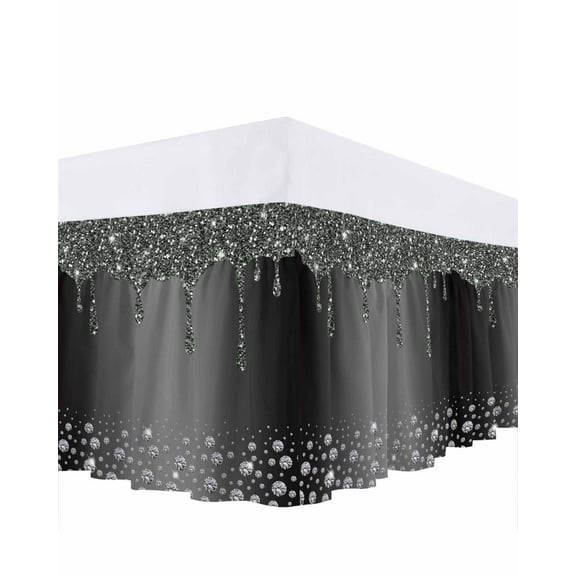Luxury Diamond Bed Skirt Shinning Grey Gradient Modern Art Bed Skirts California King Size 18 Inch Drop, Wrap Around Dust Ruffle Bedskirt with Adjustable Elastic Belt for Queen Size Beds