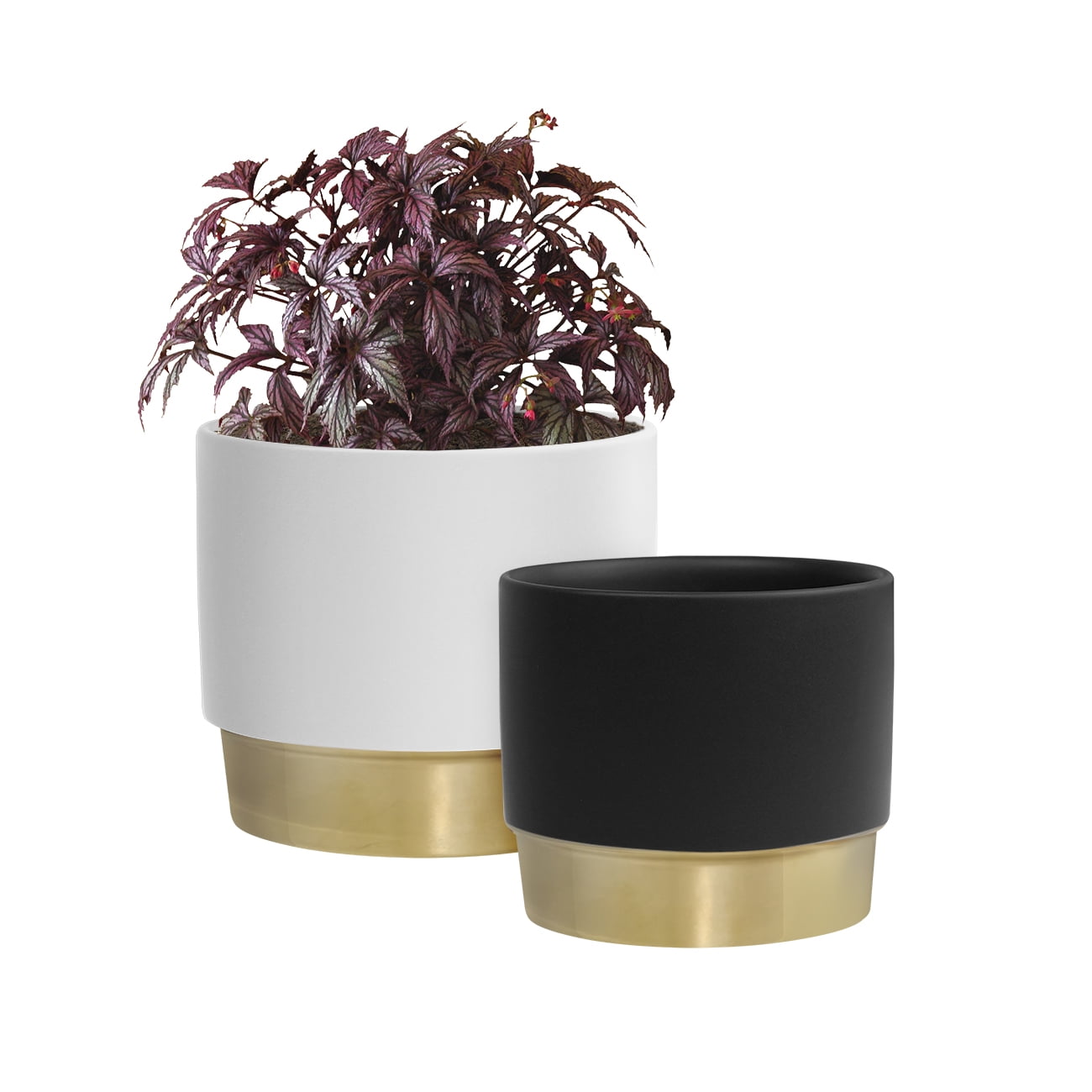 Set of 2 Ceramic Cylinder Planters Pots Indoor with Black Pattern 