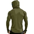 thumbnail image 5 of Men's Full Face Coverage Sun Shirt with Built-in Mask and Thumbholes Featuring Raglan Sleeves for Summer Fishing Hiking Cycling Running Beach Trips Army Green L, 5 of 9
