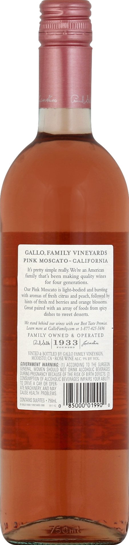 Gallo Family Vineyards Pink Moscato Rose Wine, 750ml Bottle