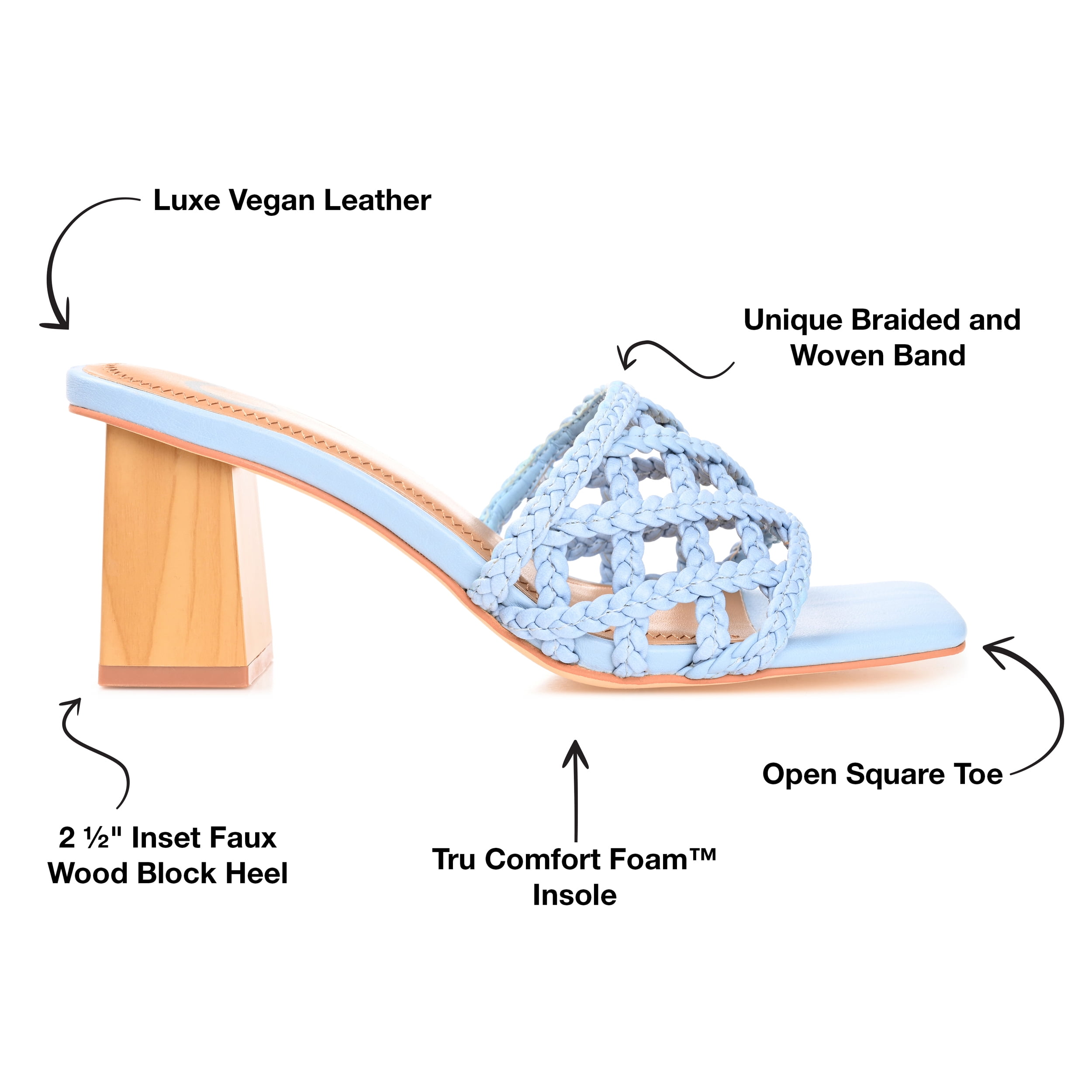 Journee Womens Evvie Open Square Toe Block Heel Sandals
