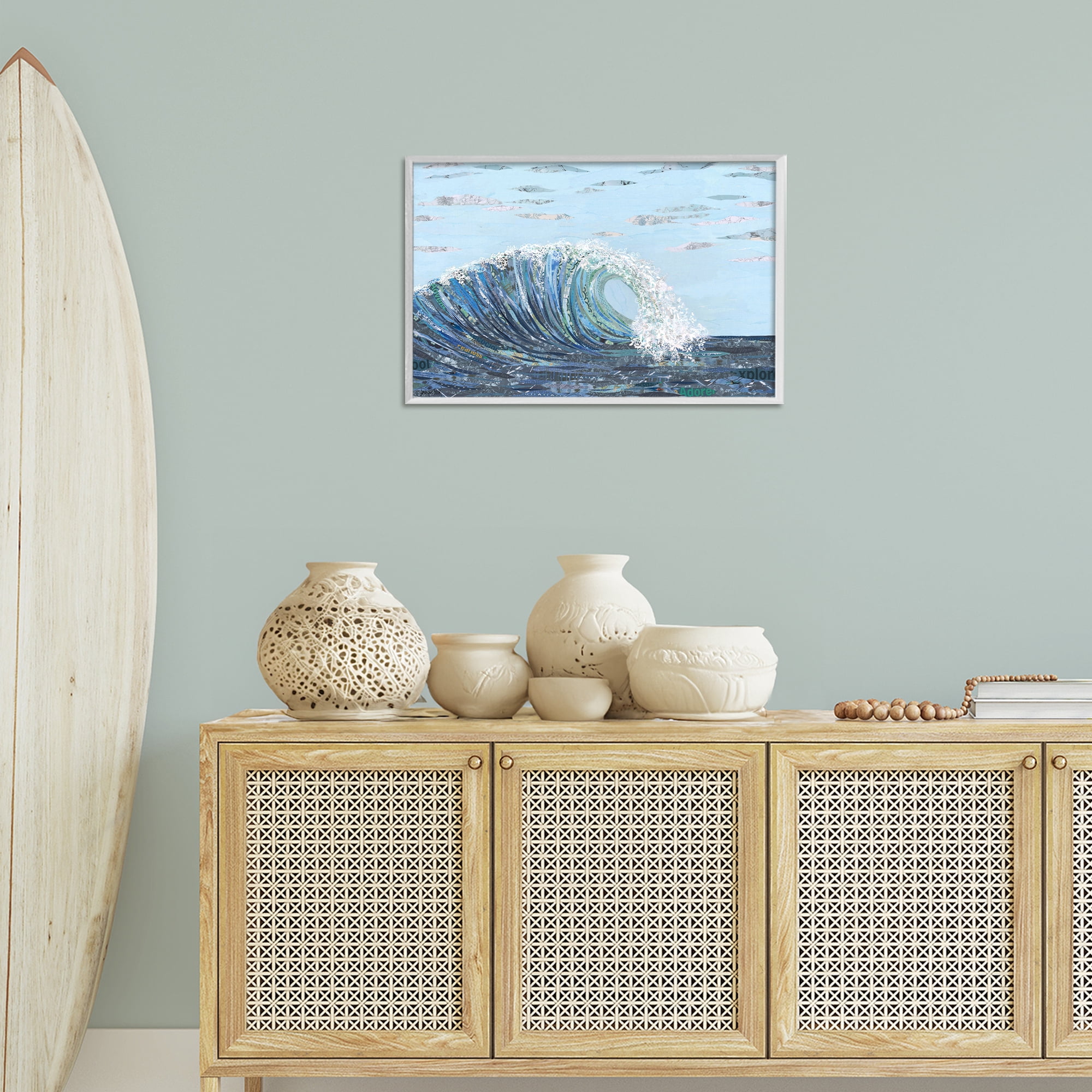 Stupell Industries Big Kahuna Wave Landscape Painting White Framed Art Print Wall Art, 24 x 16