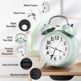thumbnail image 5 of Super Loud Alarm Clock for Heavy Sleepers, 4 inches Twin Bell Alarm Clock with Backlight, Silent Non-Ticking & Luminous dial, Digital Alarm Clocks for Kids, Adults, Bedrooms(Green), 5 of 8