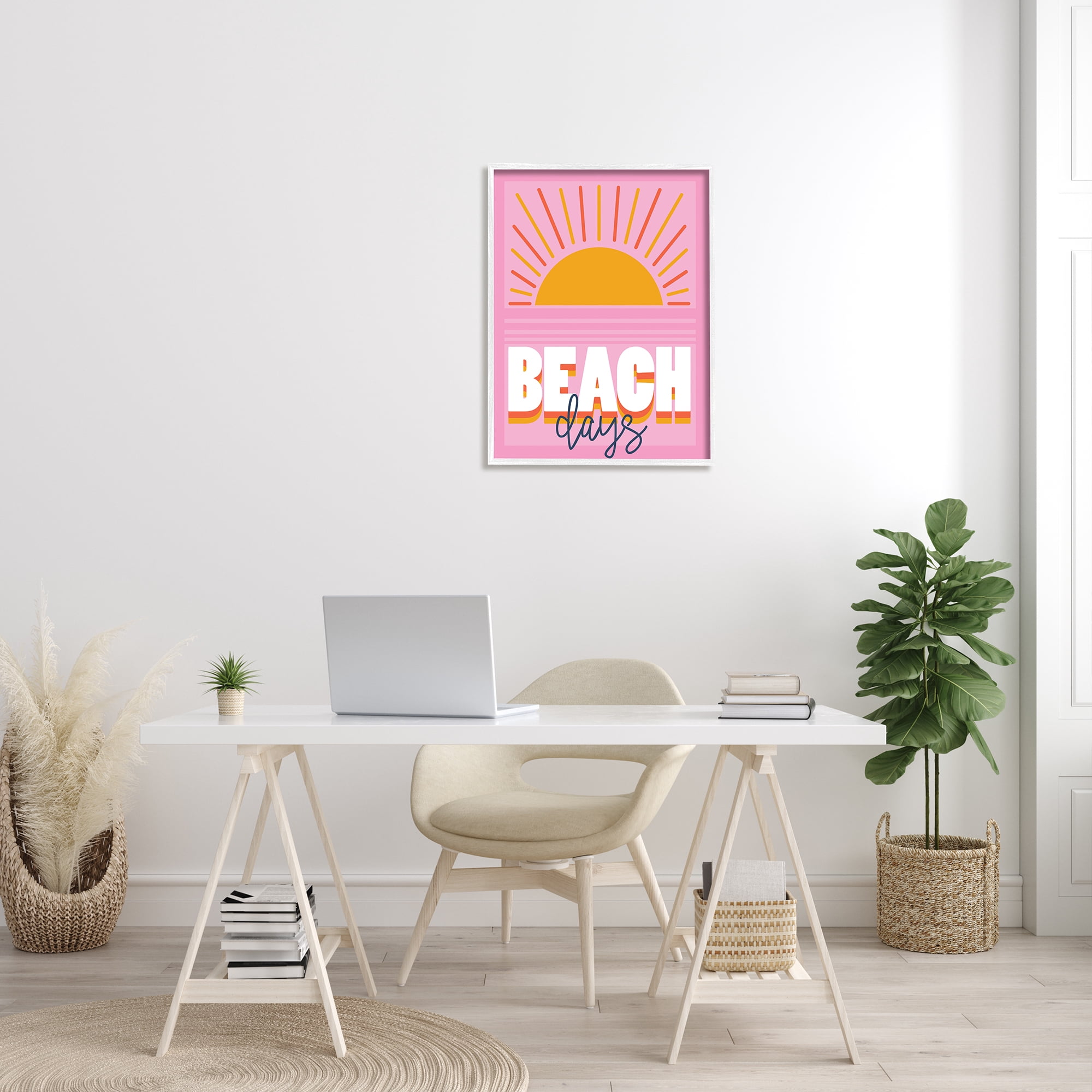 Stupell Industries Beach Days Quote Rising Sun Ray Horizon Pink, 24 x 30, Designed by Angela Nickeas
