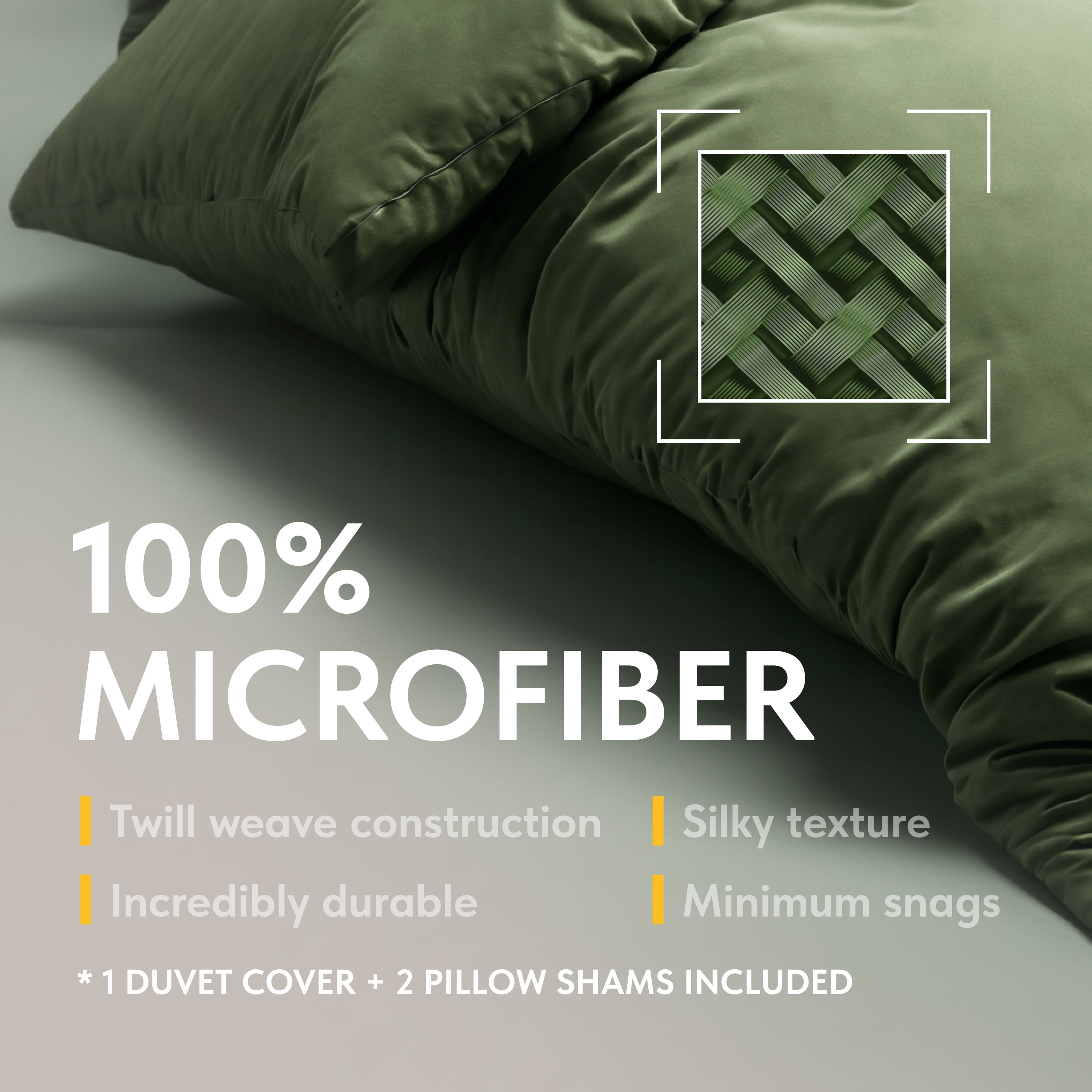 White Classic Luxury Collection 3-Piece Microfiber Zippered Duvet Cover Set, Dark Green, Queen, 90 x 90