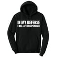 thumbnail image 2 of In My Defense I Was Left Unsupervised Hoodie – Funny Sarcastic Graphic Fleece Pullover Hooded Sweatshirt (Charcoal, 5X-Large), 2 of 15