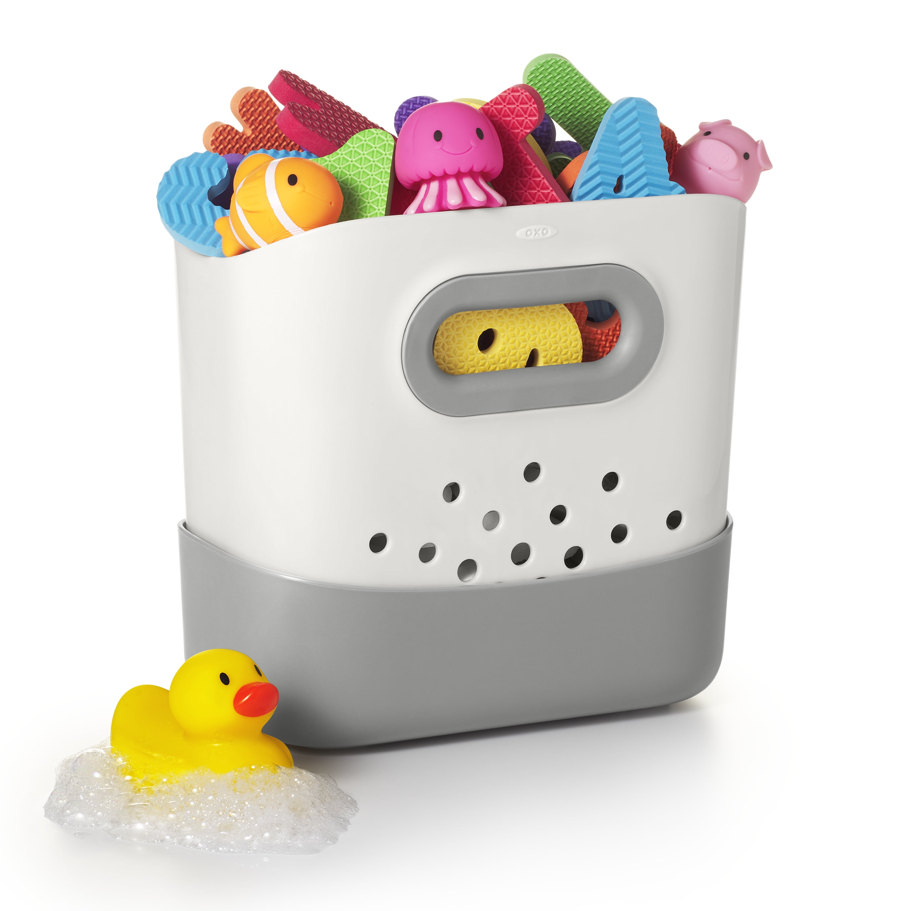 OXO Tot Stand Up Plastic Bath Toy Storage Bin, Gray