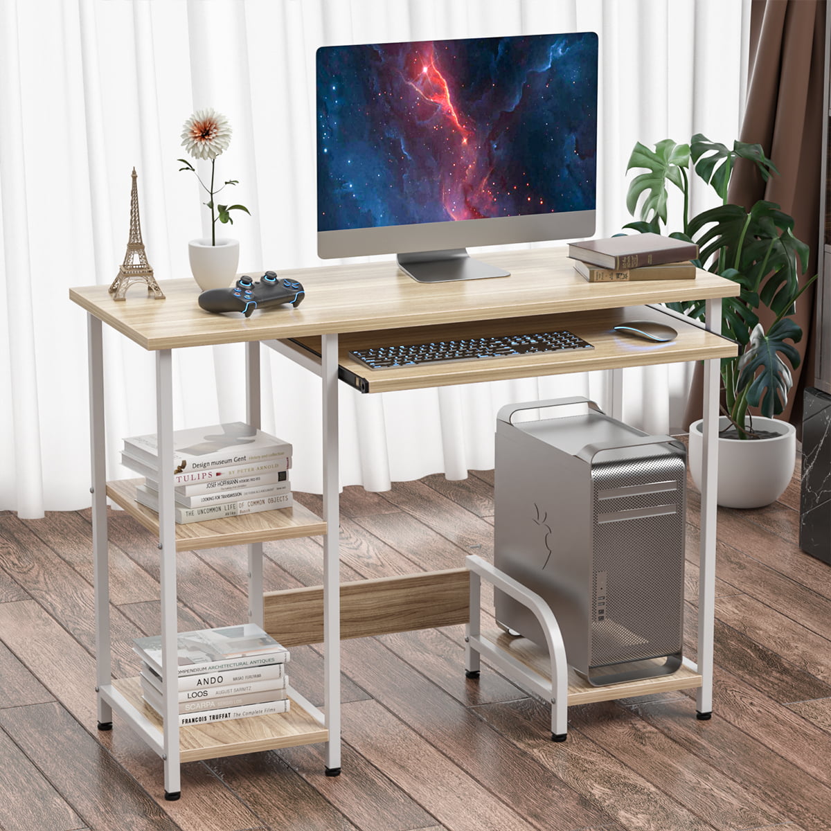 Walnut Brown Details about   Wooden Corner PC Workstation Table with CPU Shelf & 3 Cube Shelves 