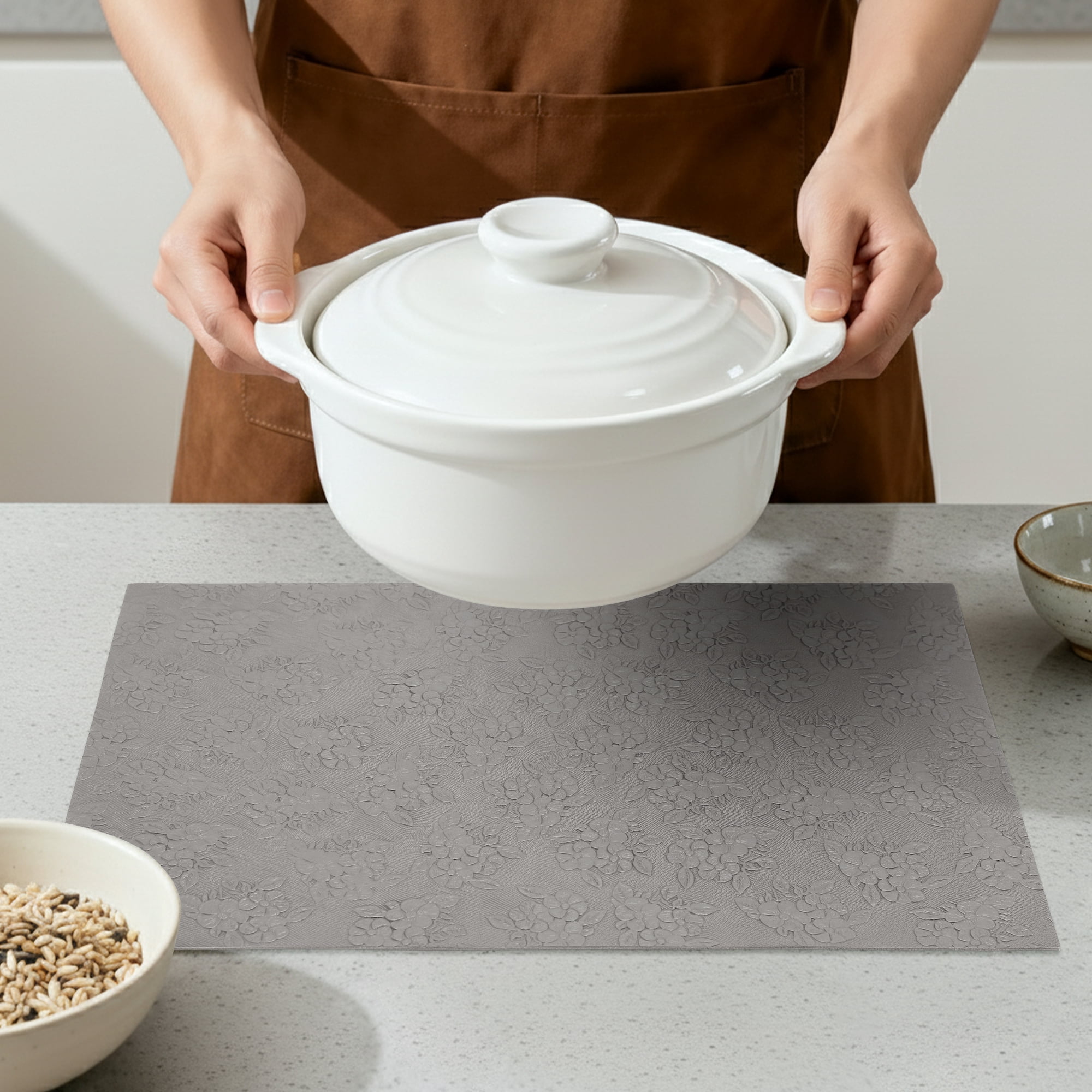 Unique Bargains Faux Leather Placemats for Kitchen Home Gray 17.7"x11.8"
