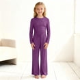 thumbnail image 2 of CPNG Girls Casual Outfit Set Solid Color Crewneck Long Sleeve Crop Tops and Matching Straight Leg Pants 2 Piece Set, 2 of 5