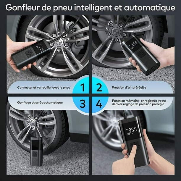 Gonfleur de pneus Portable sans fil, Mini compresseur d'air, pour voiture,  moto, vélo, avec LED