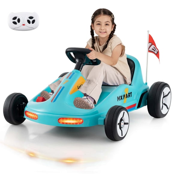 Costway 12V Kids Electric Go Kart 7AH Paseo con batería en juguete de carrera con control remoto Azul