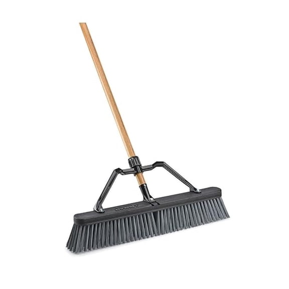 829 Push Broom with Hard Polymer Support Brace, 24", Heavy-Duty Bristles, Wood Handle