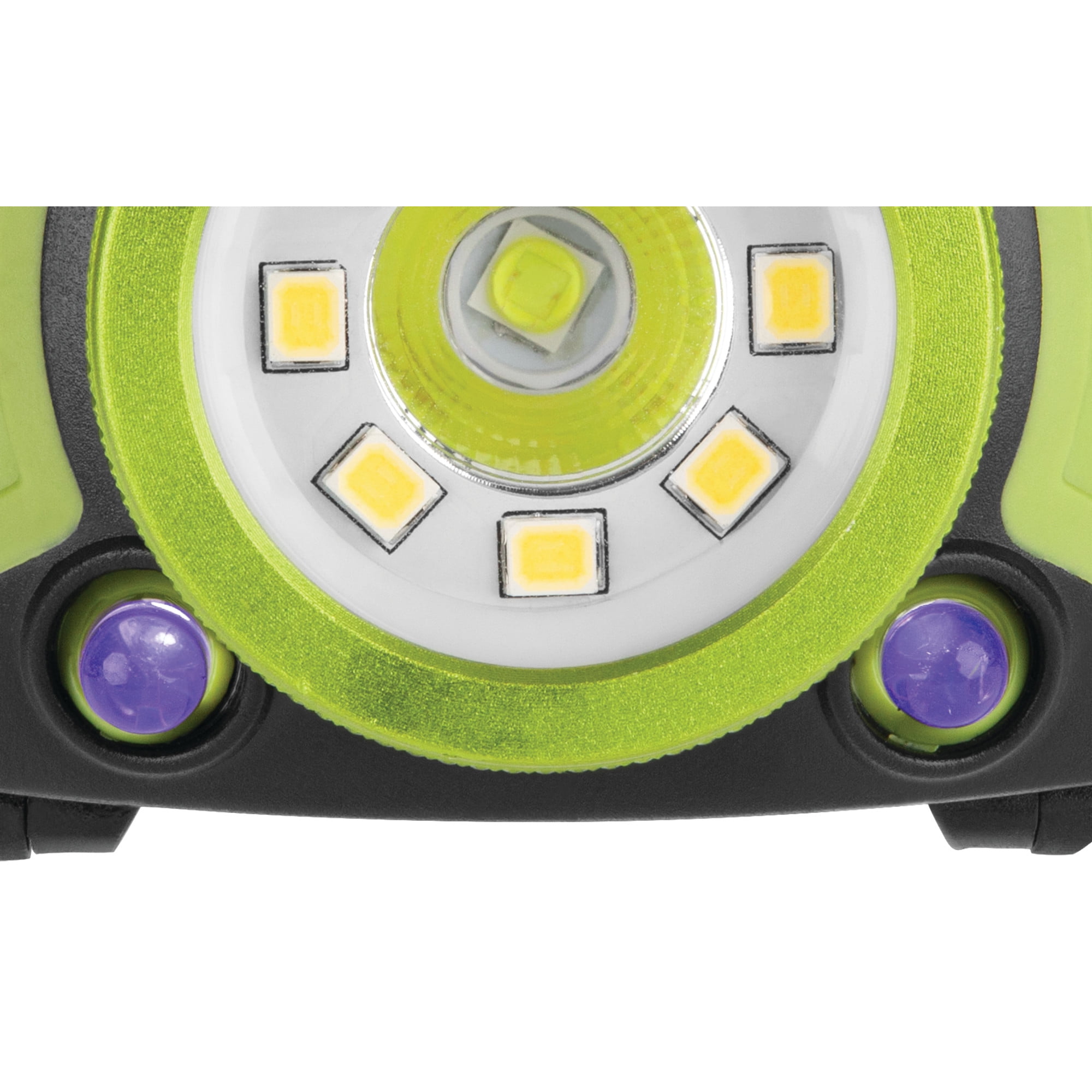 Performance Tool W2621 500+LM FIREPOINT Dual-Power LED Headlamp - Adjustable Strap, UV Light, Spotlight, Area Light, Li-Ion, Green/Black